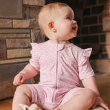 Day or Night Short Sleeve Frill Onesie - Frangipani