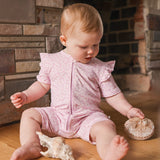 Day or Night Short Sleeve Frill Onesie - Frangipani