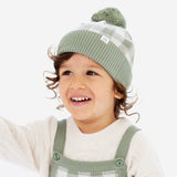 Jacquard Knit Beanie - Sage Gingham