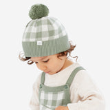 Jacquard Knit Beanie - Sage Gingham