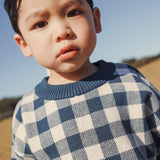 Jacquard Knit Jumper - Navy Gingham