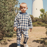 Jacquard Knit Pant- Navy Gingham