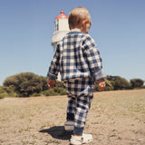 Jacquard Knit Pant- Navy Gingham
