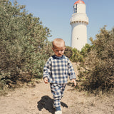 Jacquard Knit Pant- Navy Gingham