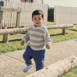 Textured Knit Jumper - Light Sage Stripe