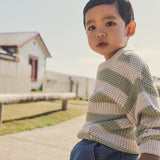 Textured Knit Jumper - Light Sage Stripe