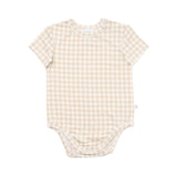 Comfy Bodysuit Short Sleeve - Neutral Gingham