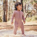 Waffle Day or Night Onesie - Woodrose Stripe