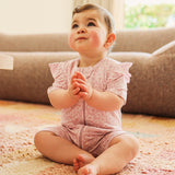 Day or Night Short Sleeve Frill Onesie - Frangipani