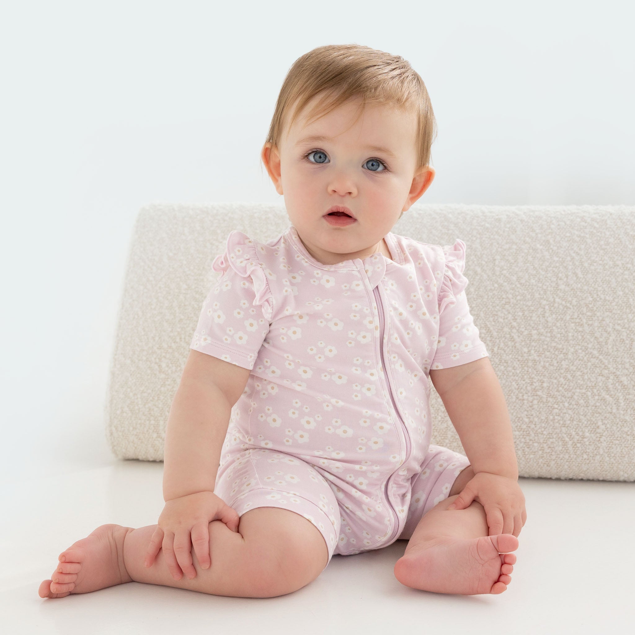 Day or Night Short Sleeve Frill Onesie | Orchid Bloom  KYND Baby