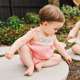 Crochet Woven Sleeveless Romper - Strawberry