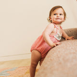 Crochet Woven Sleeveless Romper - Strawberry