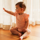 Frilled Short Sleeve Bodysuit - Hibiscus