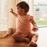 Frilled Short Sleeve Bodysuit - Hibiscus