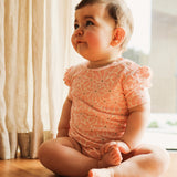Frilled Short Sleeve Bodysuit - Hibiscus