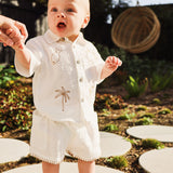 Woven Embroidered Short Sleeve Shirt - Coconut