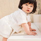 Woven Embroidered Short Sleeve Shirt - Coconut