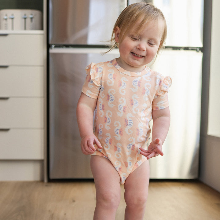Frill Short Sleeve Bodysuit - Seahorse