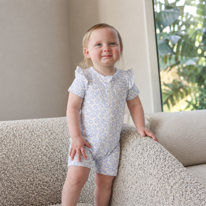 Frill Short Sleeve Onesie - Hibiscus Blue