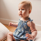 Shirred Woven Romper - Chambray