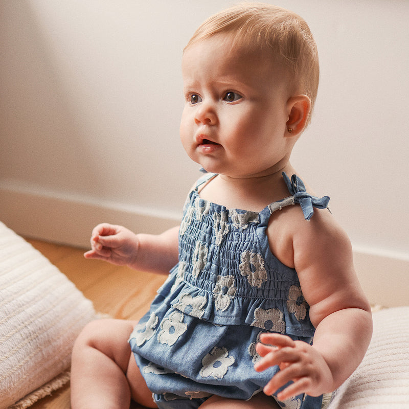 Shirred Woven Romper - Chambray