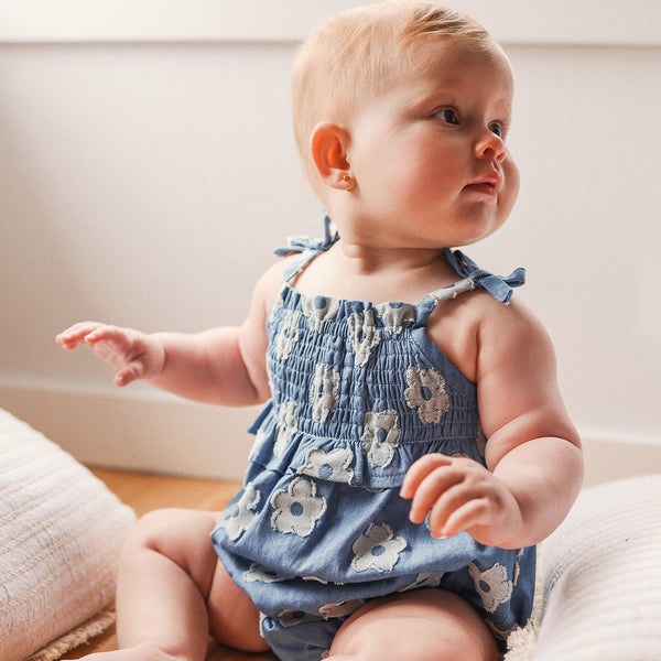 Shirred Woven Romper - Chambray