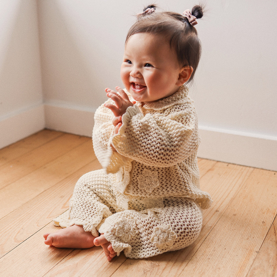 Knit Crochet Daisy Flare Pant - Vanilla
