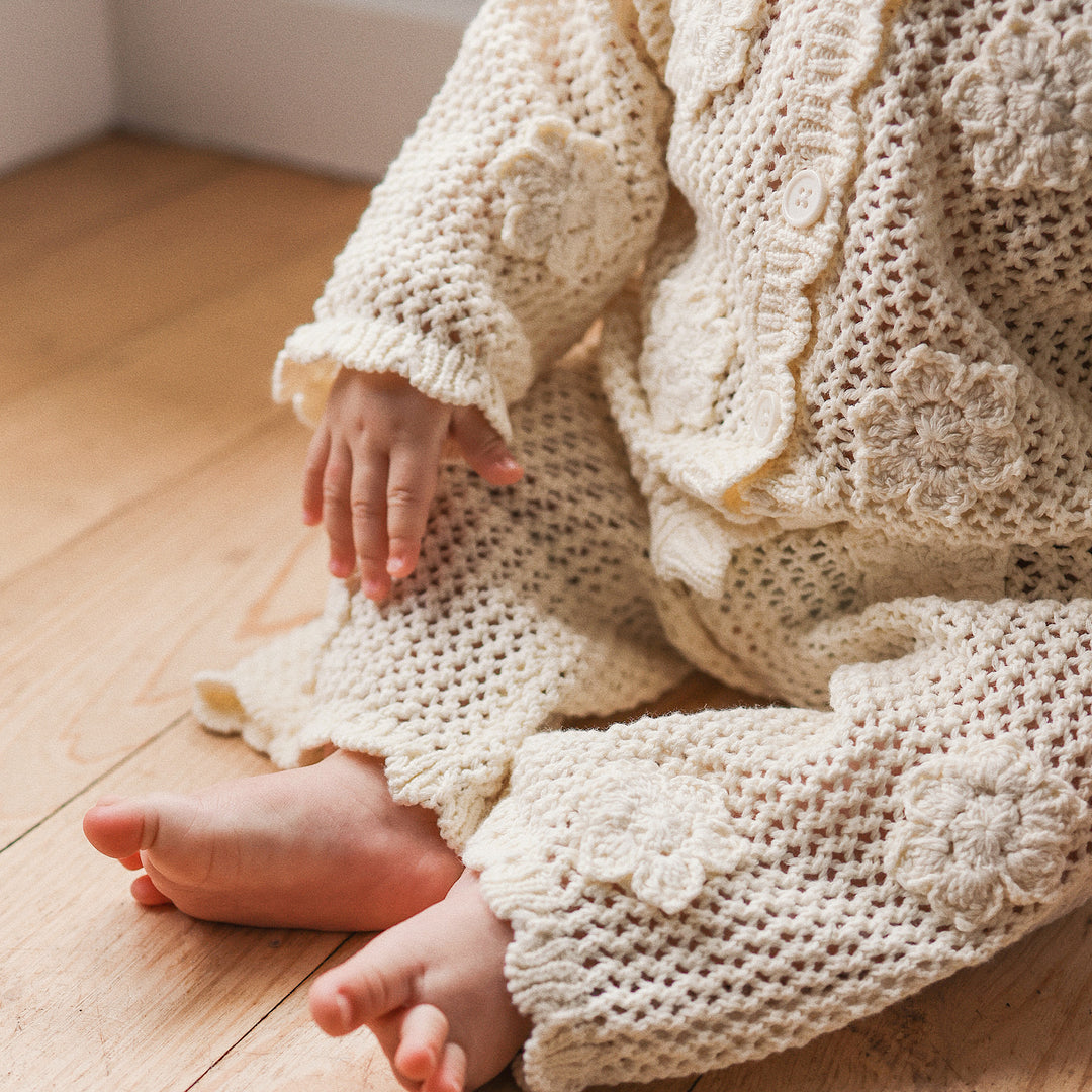 Knit Crochet Daisy Flare Pant - Vanilla