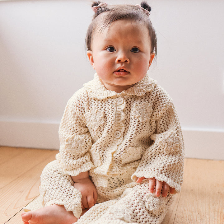 Knit Crochet Daisy Cardigan - Vanilla