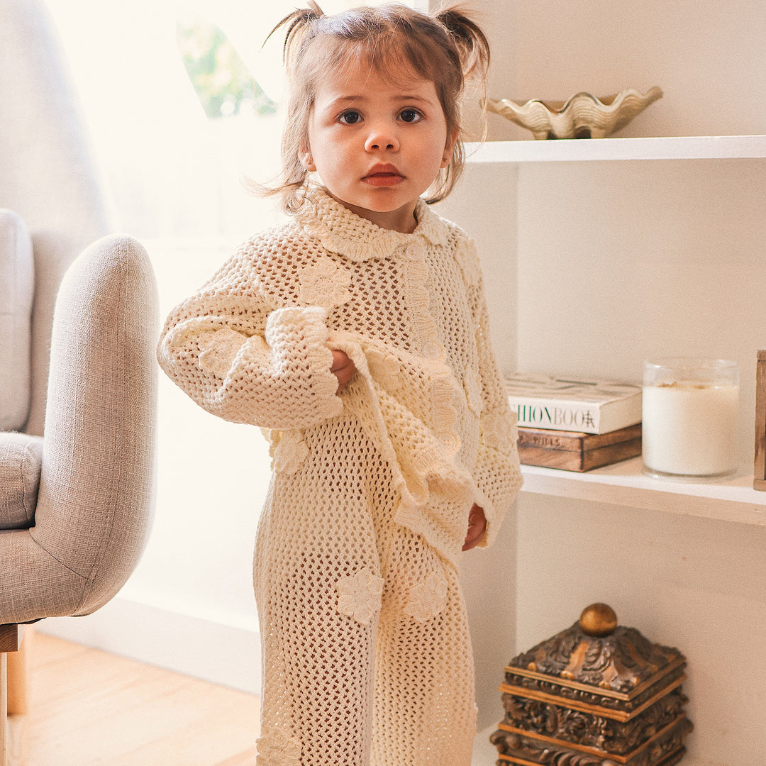 Knit Crochet Daisy Cardigan - Vanilla