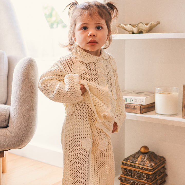 Knit Crochet Daisy Cardigan - Vanilla