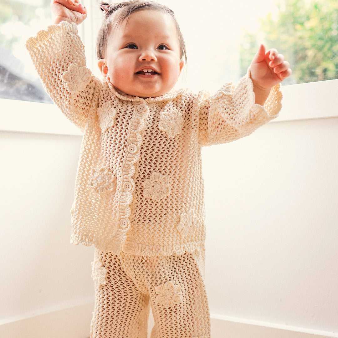 Knit Crochet Daisy Flare Pant - Vanilla