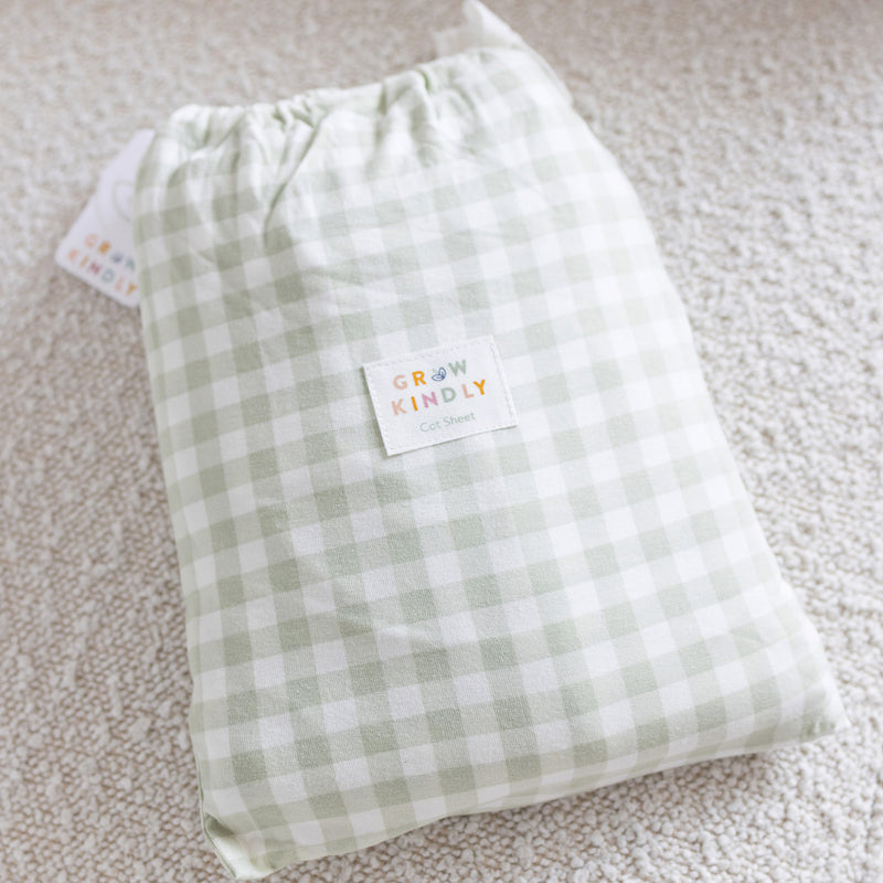 Fitted Cot Sheet - Gumleaf Gingham