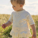 Pointelle Knit Frill Tee - Pristine