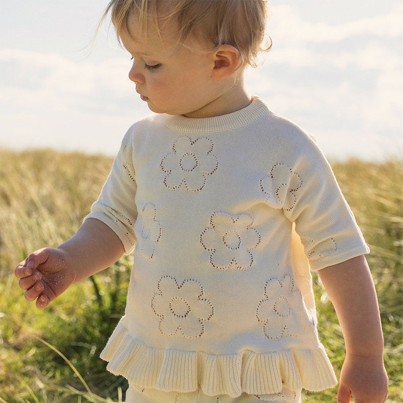 Pointelle Knit Frill Tee - Pristine