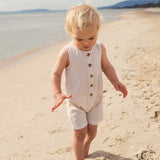 Slouchy Sleeveless Shortall - Sandstone Stripe