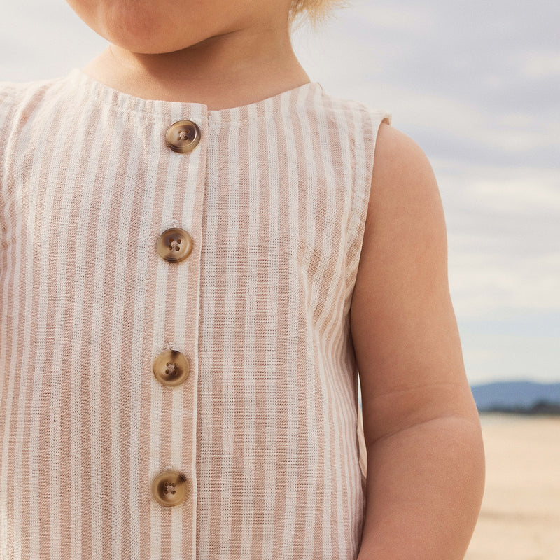 Slouchy Sleeveless Shortall - Sandstone Stripe