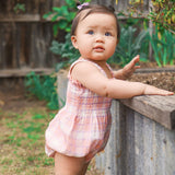Shirred Woven Romper - Check