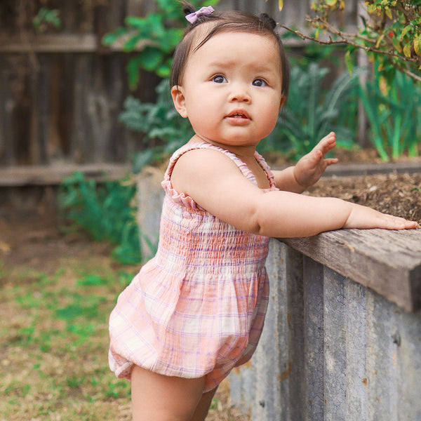 Shirred Woven Romper - Check
