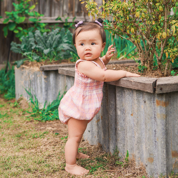 Shirred Woven Romper - Check