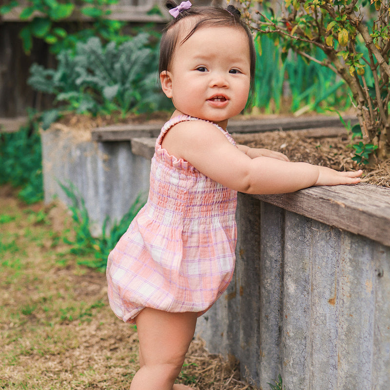 Shirred Woven Romper - Check