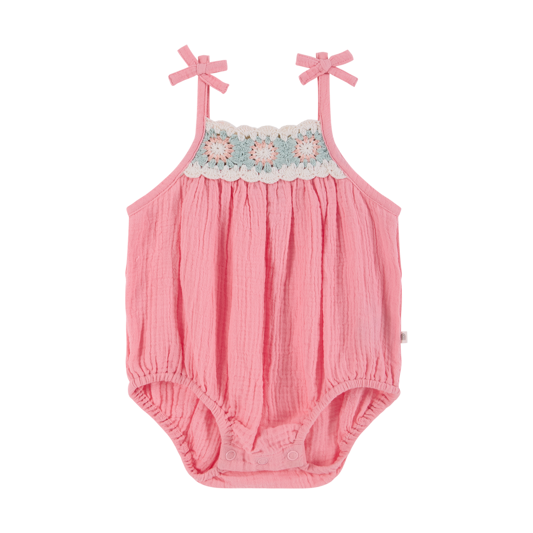 Crochet Woven Sleeveless Romper - Strawberry