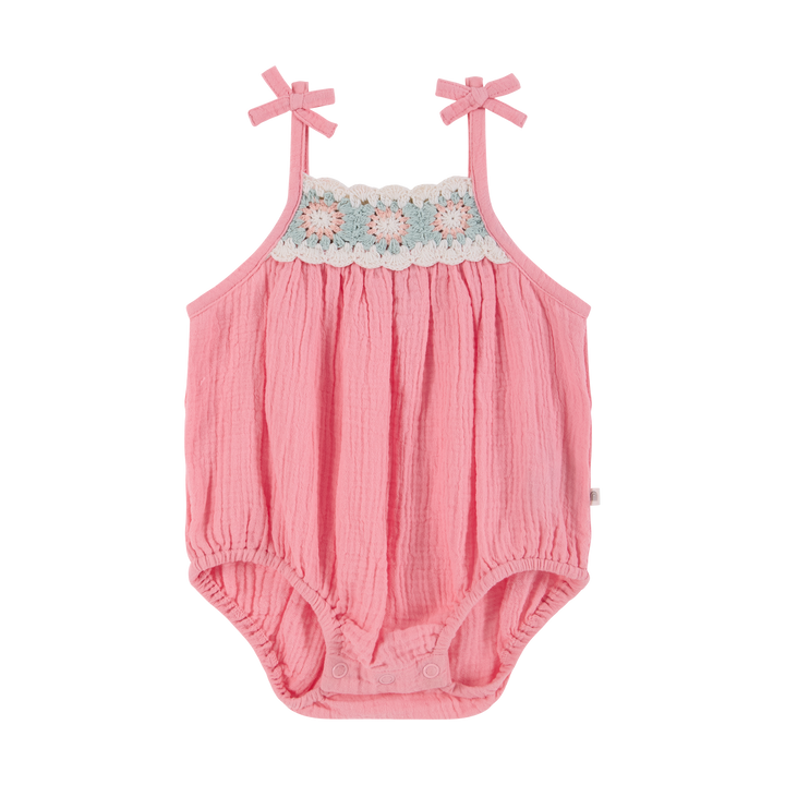 Crochet Woven Sleeveless Romper - Strawberry