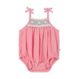 Crochet Woven Sleeveless Romper - Strawberry