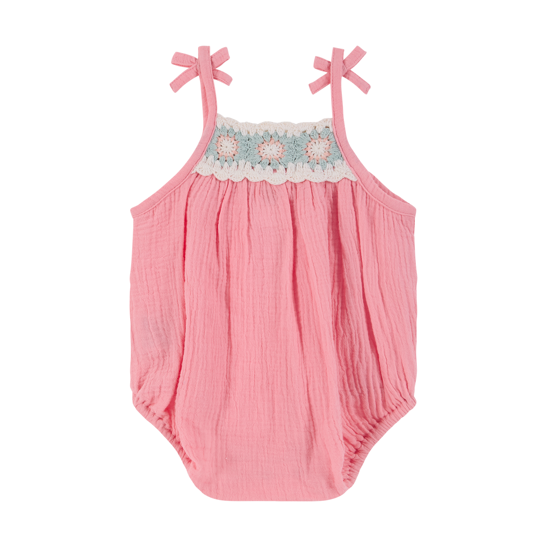 Crochet Woven Sleeveless Romper - Strawberry