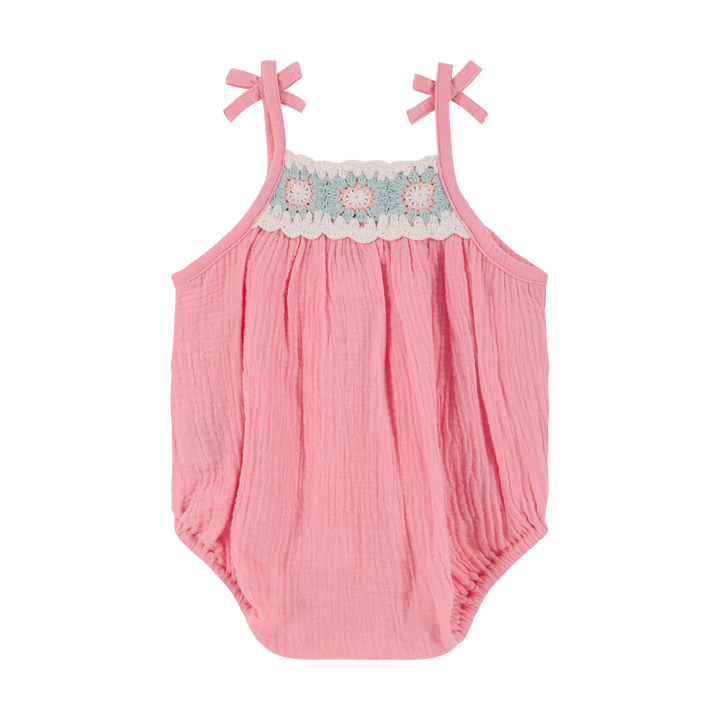 Crochet Woven Sleeveless Romper - Strawberry