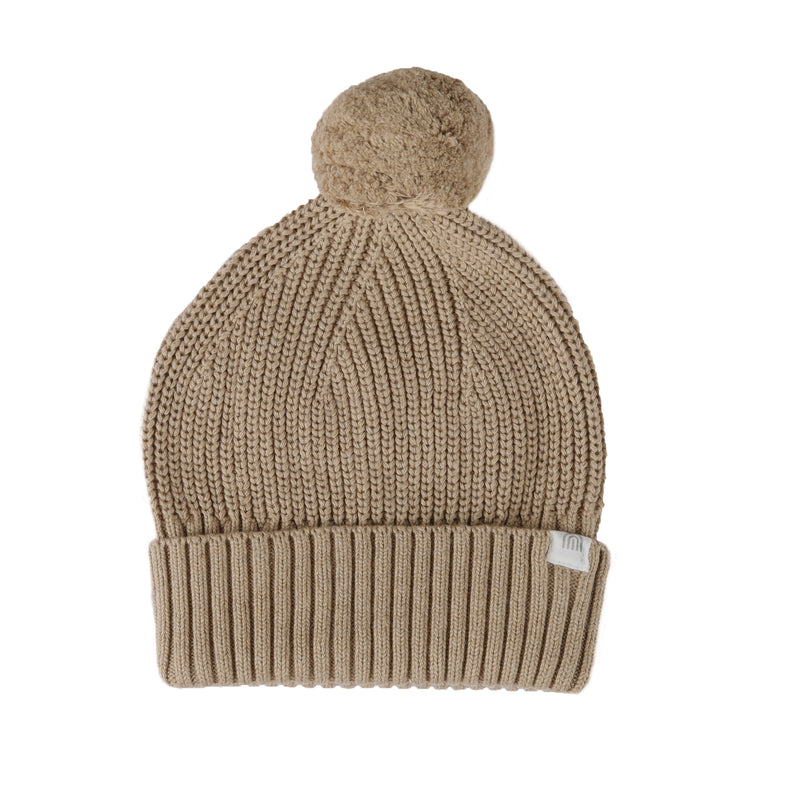 Chunky Rib Knit Beanie  - Caramel Marle