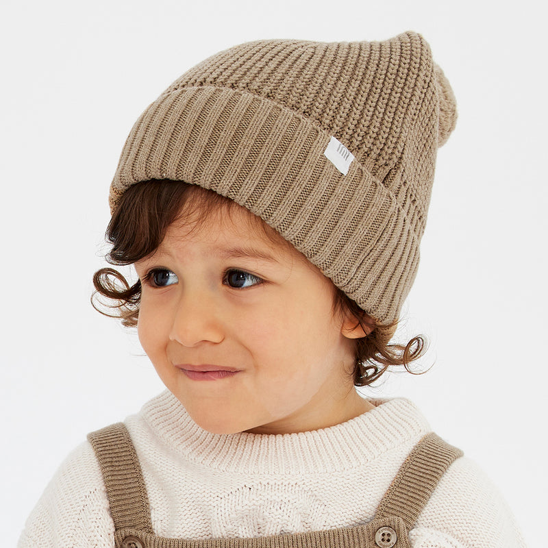 Chunky Rib Knit Beanie  - Caramel Marle