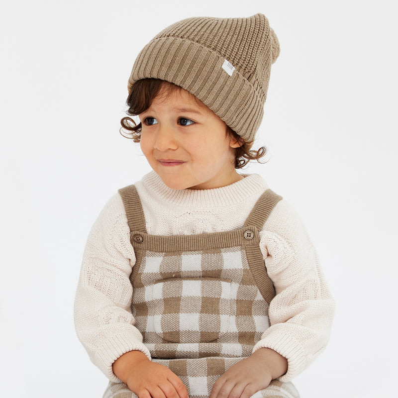 Chunky Rib Knit Beanie  - Caramel Marle