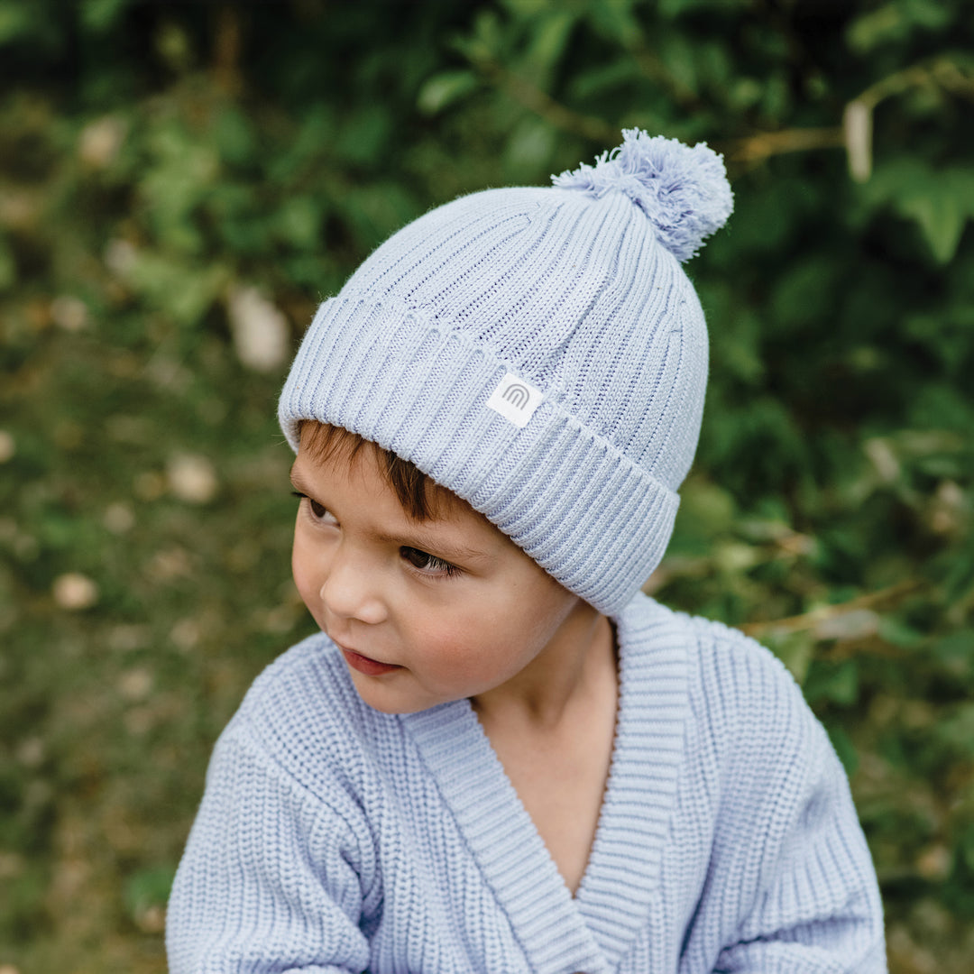 Organic Chunky Rib Knit Beanie - Sky Blue